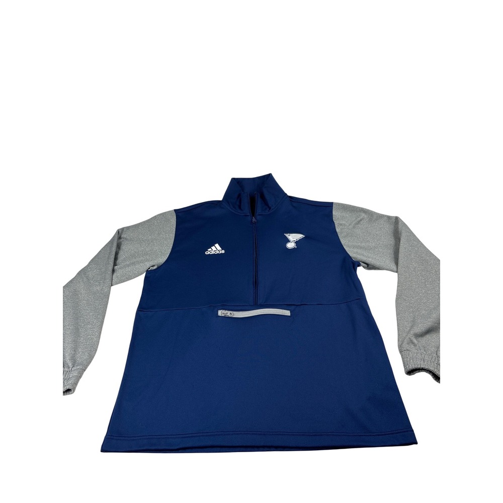 Adidas St‎ Louis Blues NHL Quarter Zip Pullover Navy Gray Womens Large L Pocket